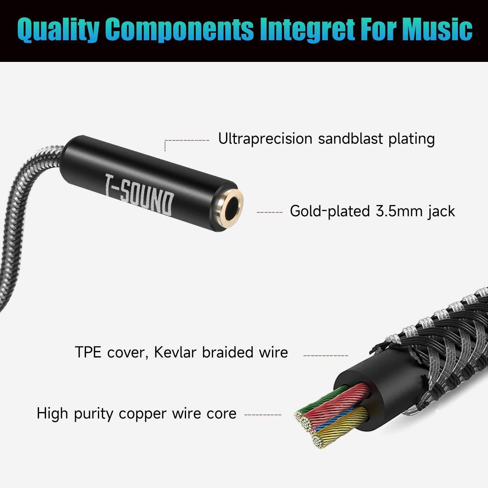 Headphone USB C Adapter，T-Sound USB Type C to 3.5mm Female Headphone Jack Adapter (Hi-Res DAC) Compatible with MacBook Pro, Google Pixel 2XL/3XL/iPad Pro/Huawei/Mozo Z3/HTC/Sony XZ2，Braided 5