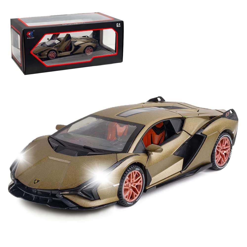 1/24 Diecast Car Toys for Kids, Zinc Alloy Lambo Sian FKP 37 Model Toy Car with Light and Sound, Pull Back Vehicles Toy Car for Toddlers Boys Girls Birthday Gift (Green) 1