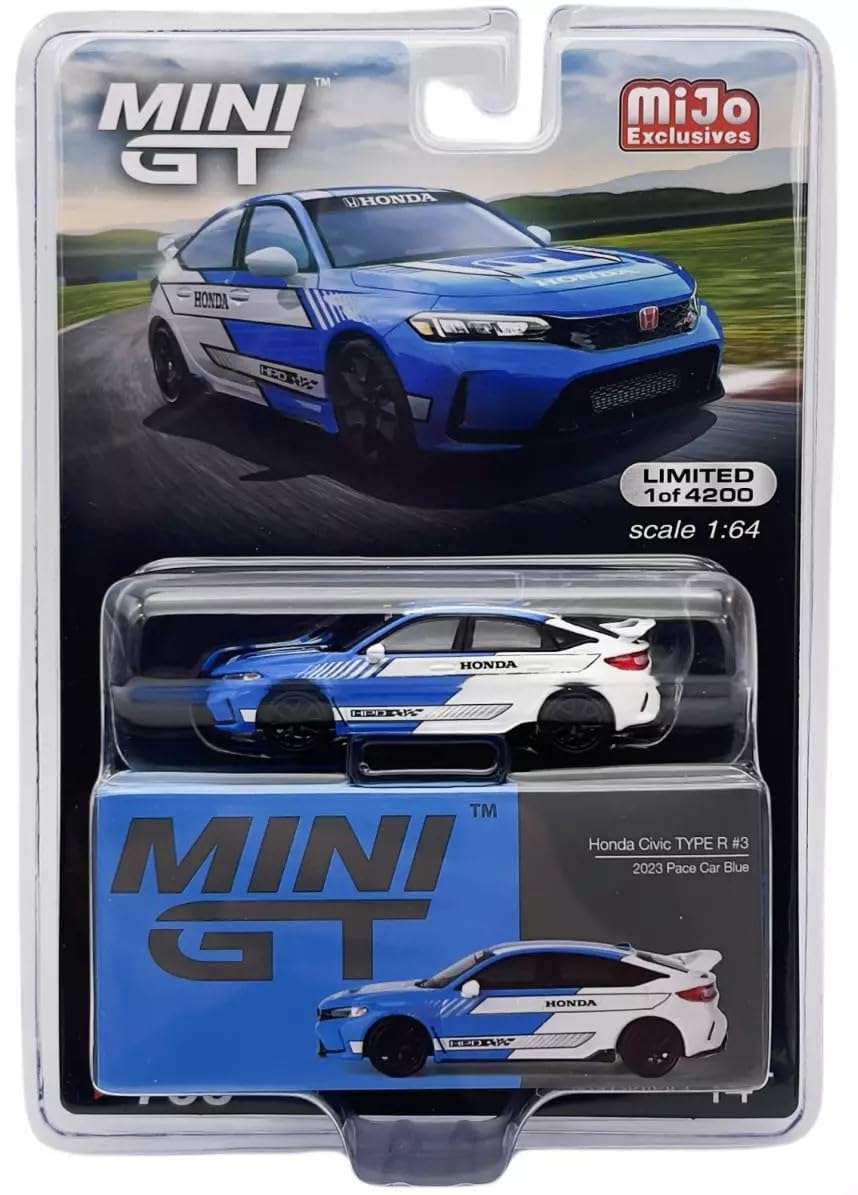 True Scale Miniatures Model Car Compatible with Honda Civic Type R #3 2023 Pace Car Blue 1/64 Diecast Model Car Mini GT MGT00753 1