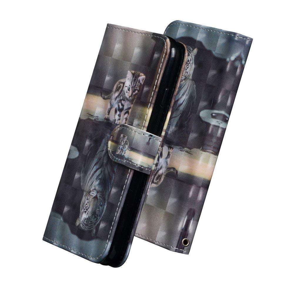 Galaxy J7 2018 Case,Galaxy J7 Refine Case,Galaxy J7 Star Case,Galaxy J7 V J7V 2nd Gen Case, Maoerdo 3D Painted Design Wrist Strap Wallet Case Cover for Samsung Galaxy J7 2018 - Cat Tiger 3