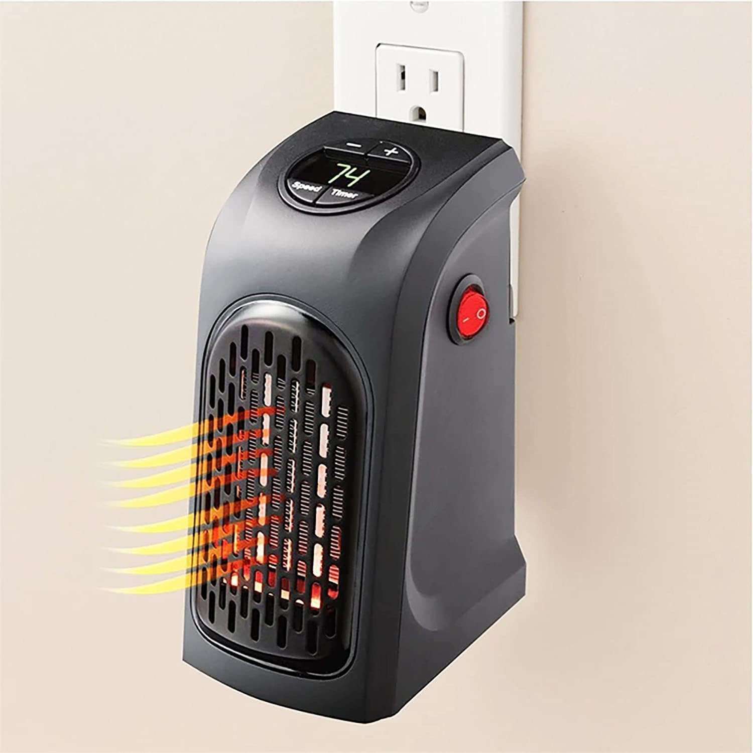 ADRAMA Plastic Electric Heater Fan Wall-Outlet Handy Adjustable Timer Digital Display For Home Office Camper. 1