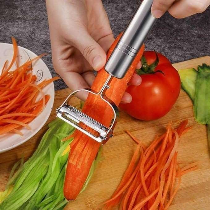 BARASTI 2 in 1 Peeler Julienne for Salad, Potato Peeler, Vegetable Slicer, Multi-Functional, Fruit Slicer, Adjustable Veggie Shredder, Kitchen Noodle Cutter, Stainless Steel (Medium) 3