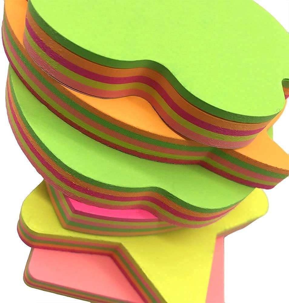 Samvardhan Multicolor 5 Different Shapes 500 Sticky Note (5 X100 Sheets per pad), Fluorescent Paper Self Adhesive and Removable Sticky Notes-5 Colors 5