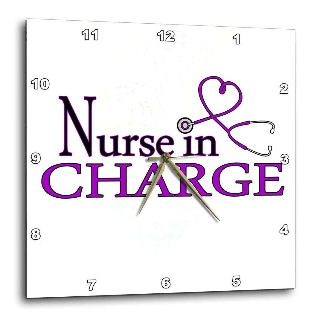 3dRose Wall Clock Silent - 10 inch - Nurse in Charge Purple Heart Stethoscope - Designs Occupational Gifts 5