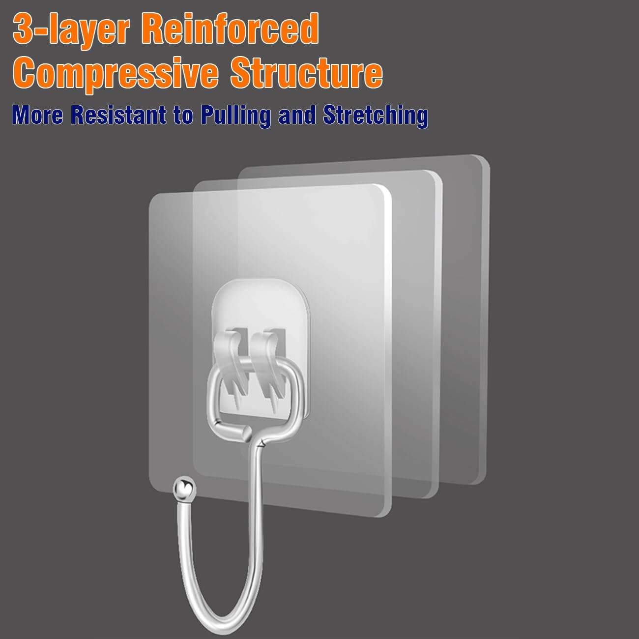 Yuraise 8-Pack Large Adhesive Wall Hooks for Hanging Heavy Duty 44lbs, Rustproof & Waterproof Hanging Hooks for Bathroom Kitchen Home, Bolded 304 Stainless Hangers for Keys Robe & Towel, Clear 6