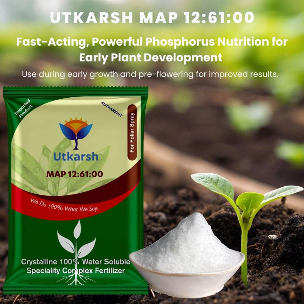 Utkarsh MAP 12 61 00 - Mono Ammonium Phosphate, NPK Fertilizers for Plants Growth & Home Garden | 100% Water Soluble Powder, Foliar Spray Nutrition (900 gm; Pack of 1) 3