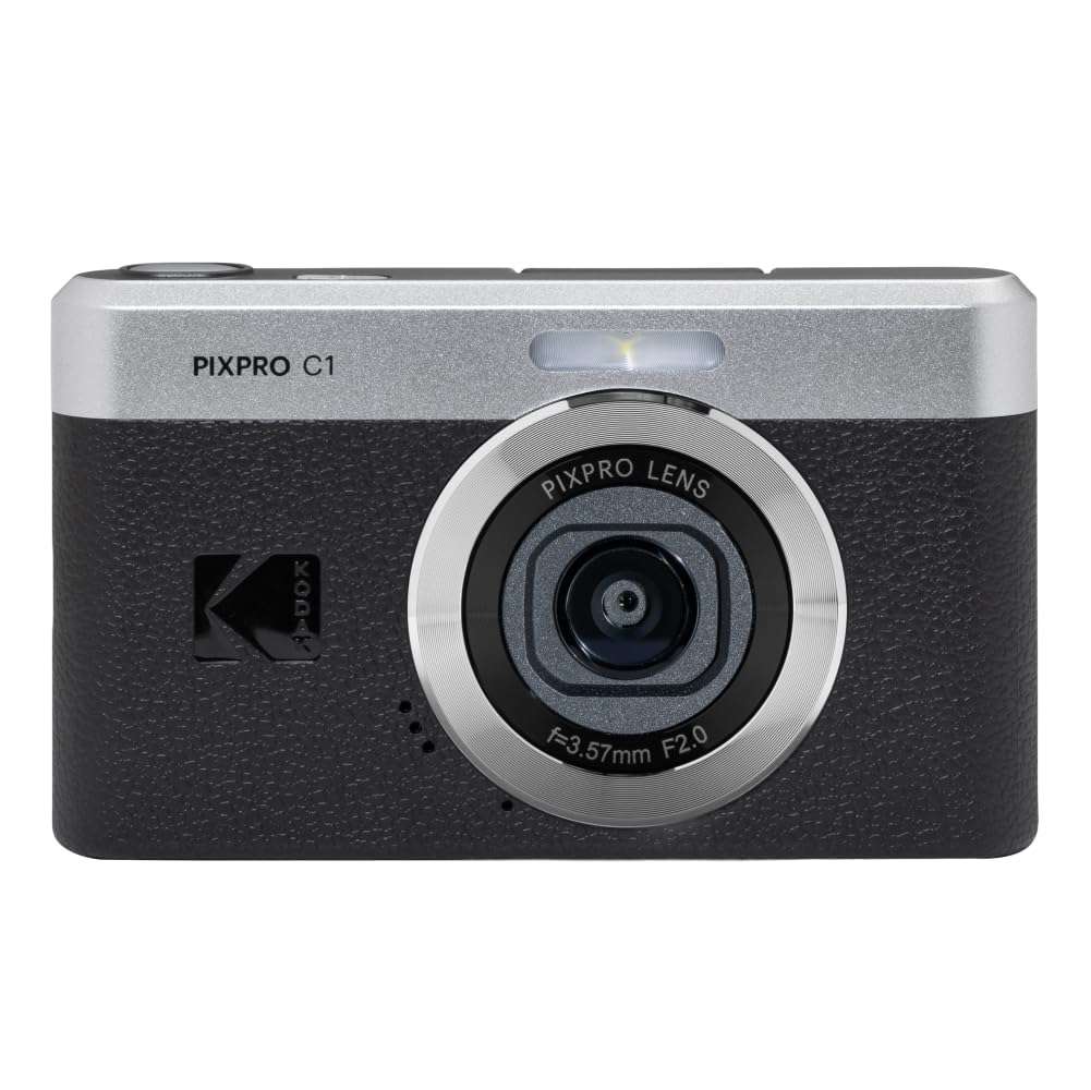 KODAK PIXPRO C1 Friendly Zoom Digital Camera - 13MP Compact Point and Shoot with 2.8” 180° Tilt LCD Flip Screen, Retro Vintage Design with 4X Zoom and 1080P Full HD Video for Travel, Vlogging, Black 1
