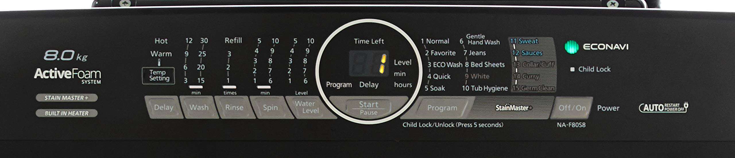 Panasonic 8 kg Built-in Heater Fully-Automatic Top Loading Washing Machine (NA-F80S8SRB,Stainless Steel, Active Foam System) with Built in Heater, EcoNavi, Gentle Hand Wash 4