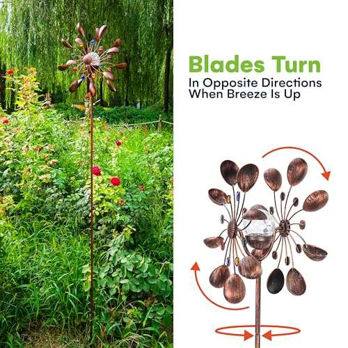 SteadyDoggie 75-Inch Wind Spinners Jewel Cup - Solar-Powered with Multi-Color LED Glass Ball - Metal Kinetic Windmill for Dual Wind Direction - Easy to Assemble Garden and Outdoor Yard Decorations 4