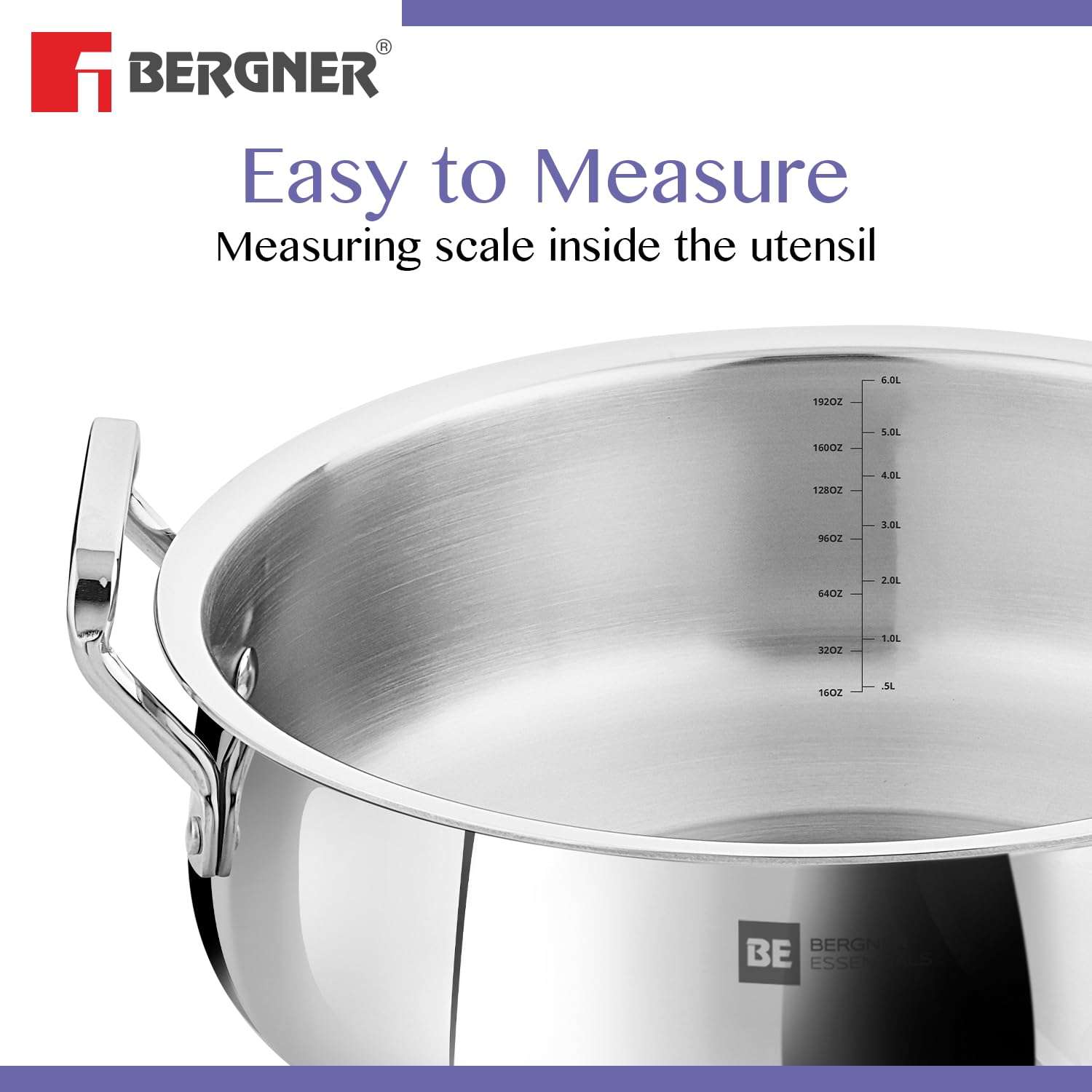Bergner BE Essentials TriPly Stainless Steel 28 cm Biryani Handi with Lid, 6.4 L Biryani Pot, Patila Handi, Even Heat Distribution, Non-Toxic, Healthy, Less Oil Use - Induction and Gas Stove Ready 3