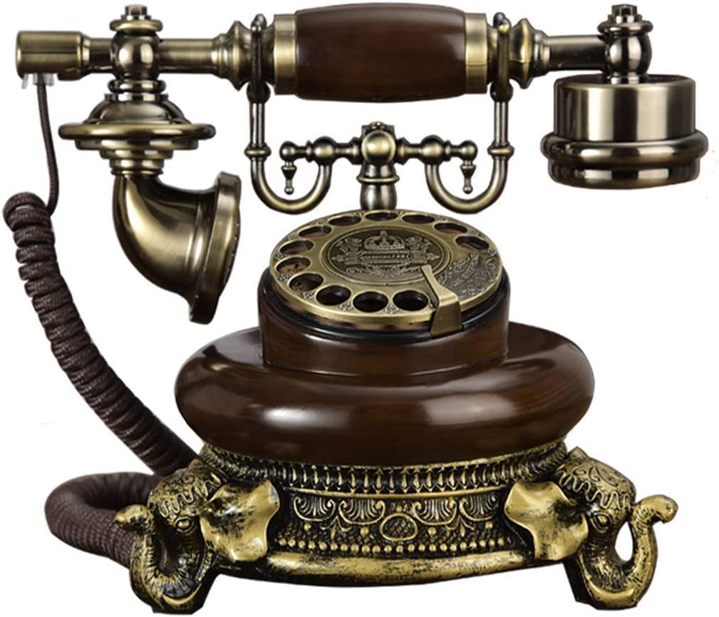 Cloyster Corded Telephone, Nostalgic Old Telephone, Antique Telephone, Old Type Solid Wood + Metal Rotary Dial Home and Office Decoration (Round Model)