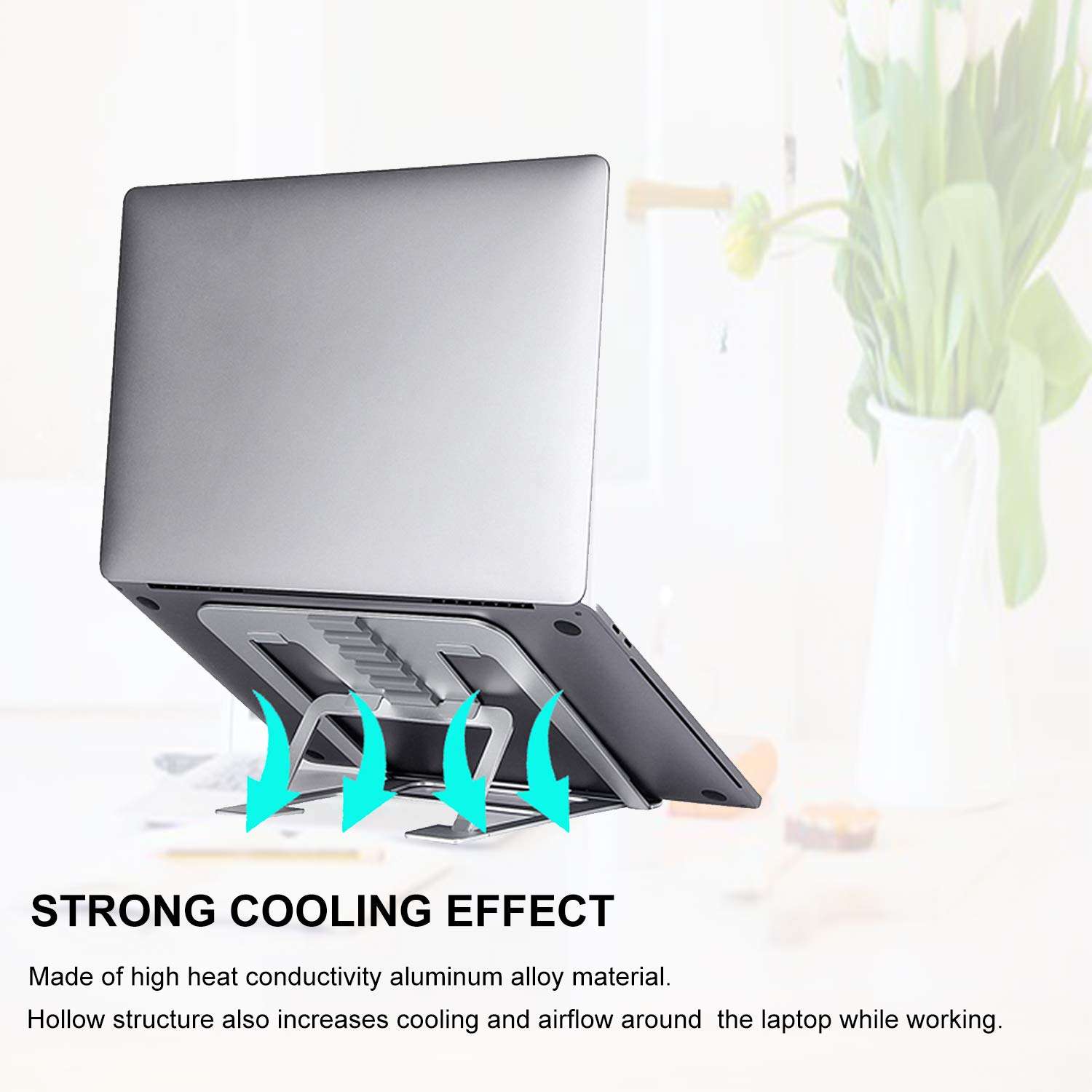 Laptop Stand Compatible with Apple MacBook Air/Pro Portable Laptop Riser Adjustable Foldable Notebook Stands Holder for Desk for Samsung, Lenovo and More Laptops up to 7"- 15" Silver, 2019 5