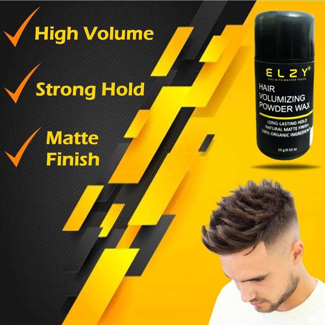 ELZY Hair Volumizing Powder Wax for Men | Matte Finish | 24 hrs Strong Hold | 100% Natural & Safe Hair Styling Powder | Paraben & Sulphate Free 5