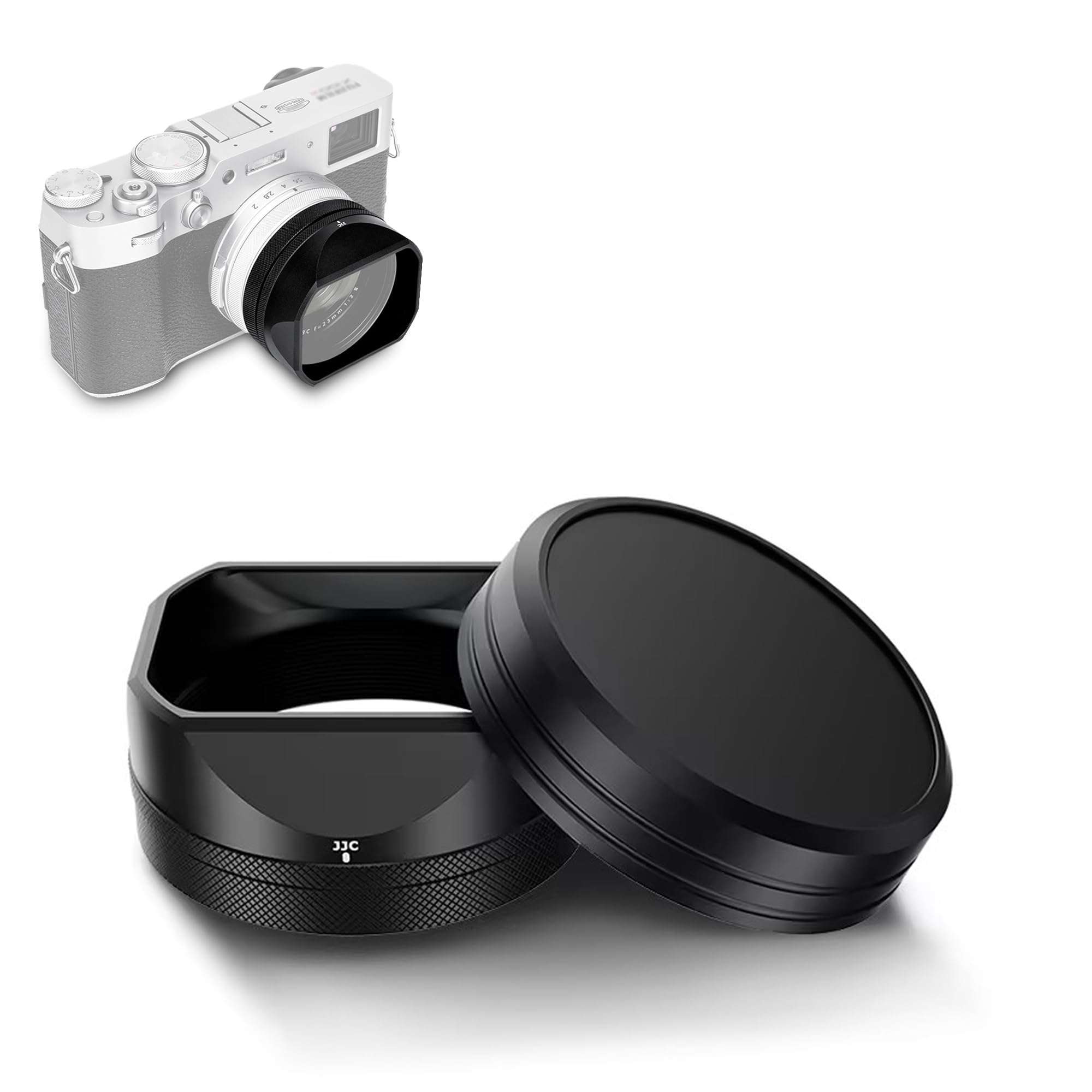 JJC Lens Hood for Fuji Fujifilm X100VI X100V X100 VI V Camera Accessories, Classic Square Metal Protection Hood with 49mm Filter Adapter Ring and Cap, Prevents Glare & Eliminates Vignetting (Black) 1