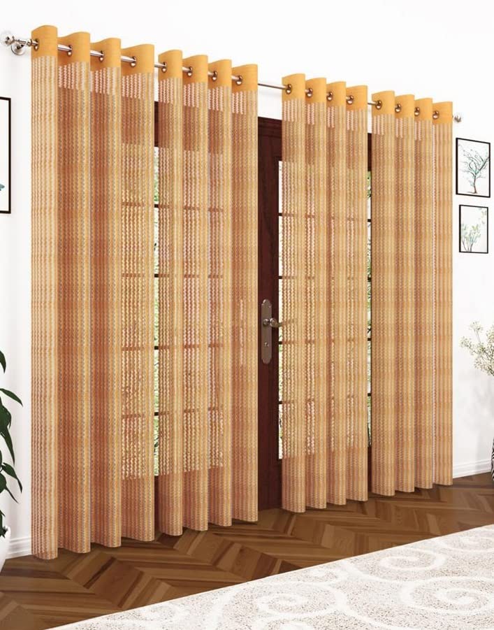 HORNYY II 4 Piece Polyester Sheer Zigzag Transparent NET Curtains for Door 7 FEET,Gold 7x4