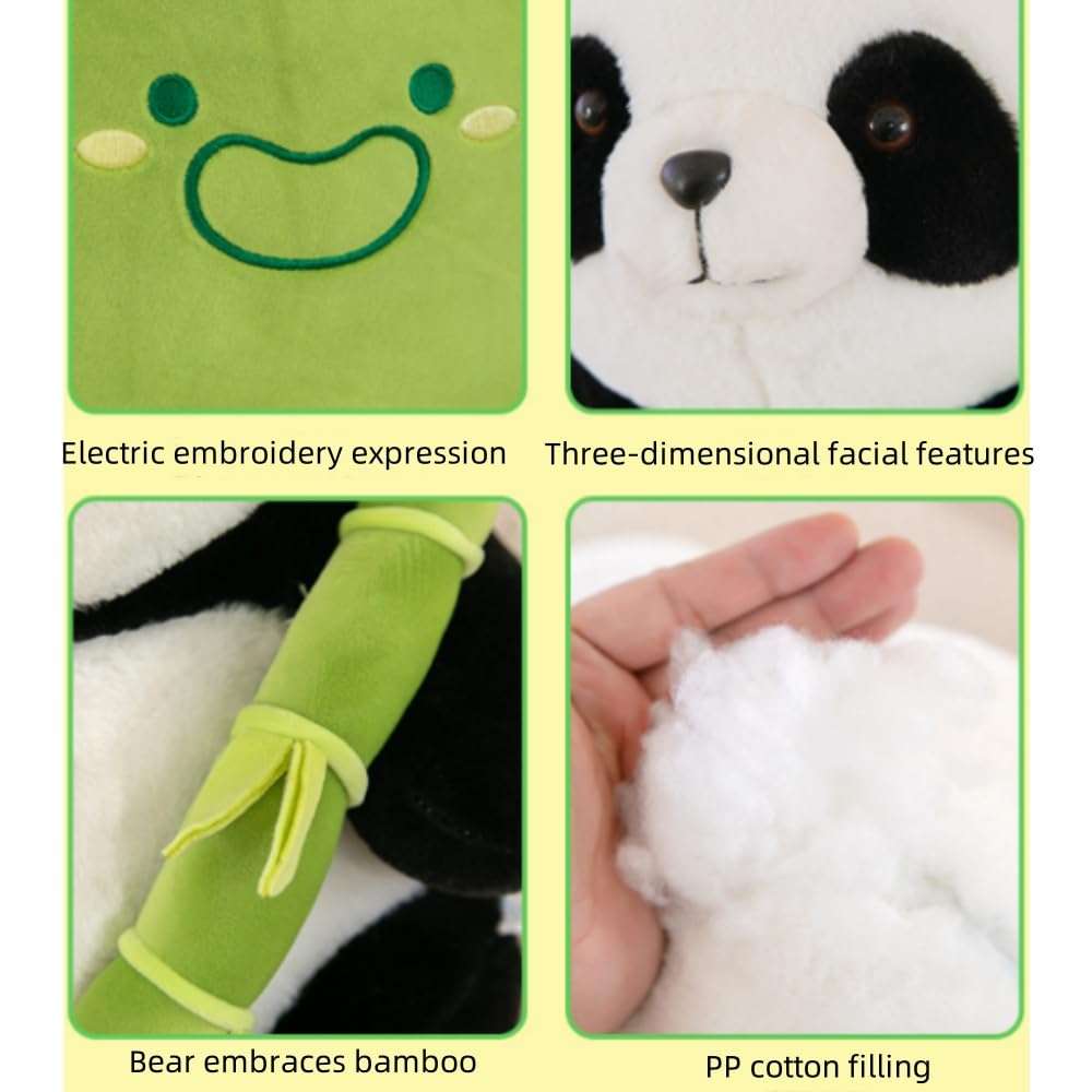 OUKEYI Panda Stuffed Animals Panda Bamboo Plush Toy 9.8 Inch/25cm Bamboo Tube Panda Pillow Stuffed Panda Bear Plushies Panda Doll Gifts for Boys Girls, Black 6
