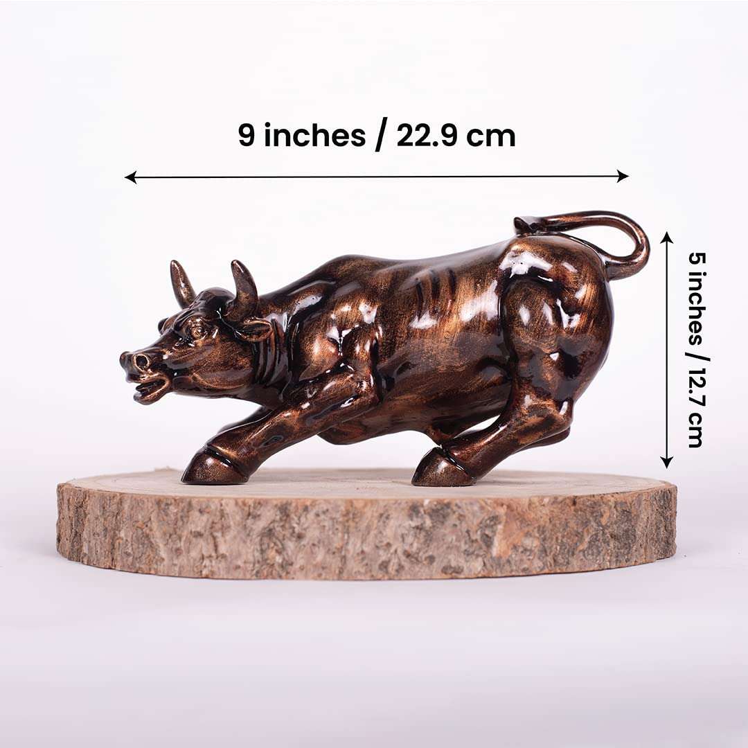 Aapki Marzi Original Replica of Wall Street Charging Bull | Stock Exchange Bull, 9 Inches, Resin Showpiece for Home Decor, 0.8 Kg, (Rustic Copper) 6