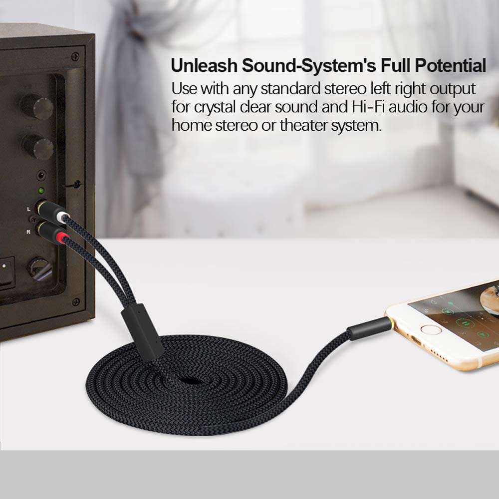 3.5mm to RCA Cable, Braided 3.5mm Male to 2 RCA Male Auxiliary Stereo Audio Y Splitter Gold-Plated AUX Stereo Cable for Headphones Smartphones, MP3, Tablets, Speakers, Home Theater, HDTV 6