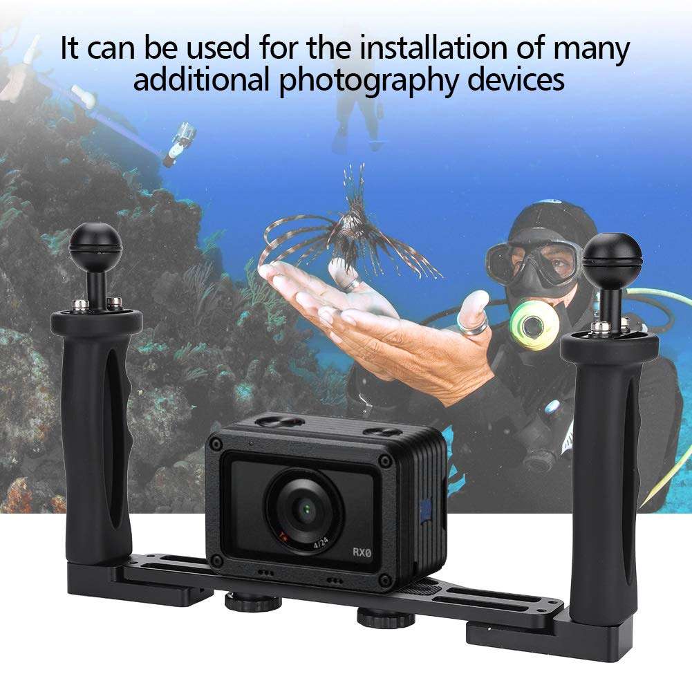 Camera Handle Grip, Aluminum Tray with Dual Handle Grips for Underwater Camera Housing Case Accessory, Underwater Photography System, Black 2