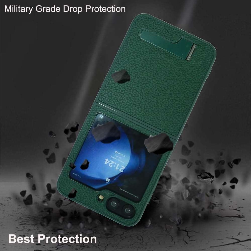 Vitodo Strong Magnetic for Galaxy Z Flip 6 Case Compatible with MagSafe, Built in 3-Way Kickstand Luxury Genuine Leather Shockproof Protection Phone Cover Light&Slim for Samsung Galaxy Z Flip6 (Green) 5