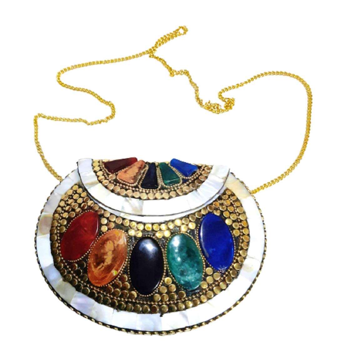 Real Art Decorative Stylish Hand Purse for Girls & Women (Material-Mozo, Color-Golden & Silver) Pack of 2 1