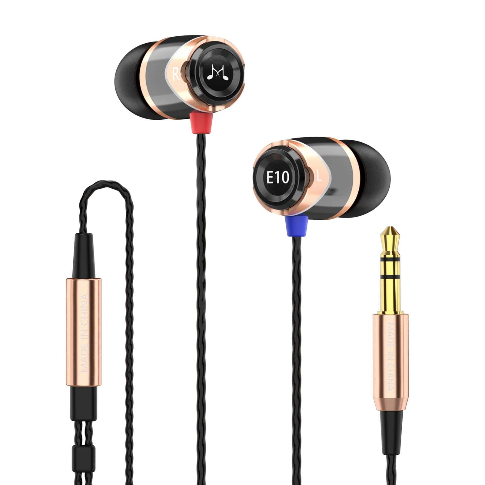 SoundMAGIC E10 Wired Earphones No Microphone HiFi Stereo Earbuds Noise Isolating in Ear Headphones Powerful Bass Tangle Free Cord Black Gold 1