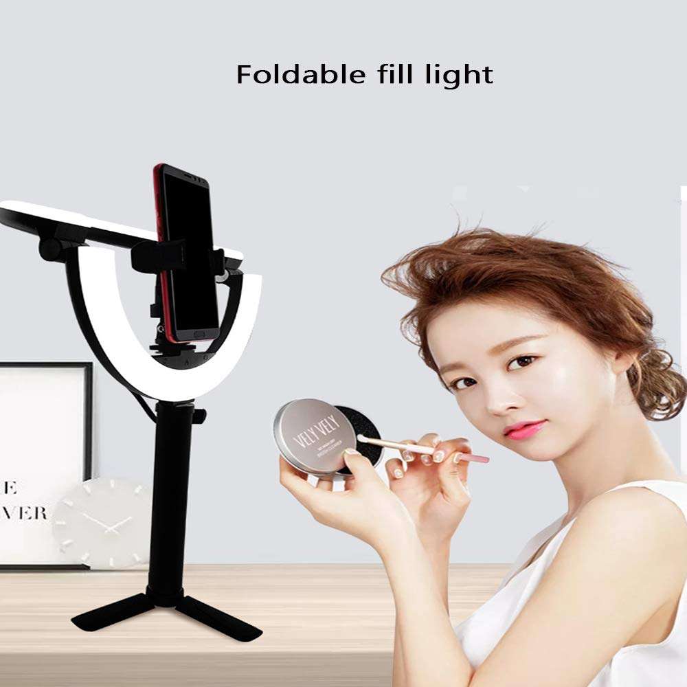 LED Foldable Light Ring Light with Tripod Stand And Phone Holder Circle Lights Halo Lighting Handheld Charging Pole for Makeup Live Streaming Photo Photography Vlogging Video(10'') 3