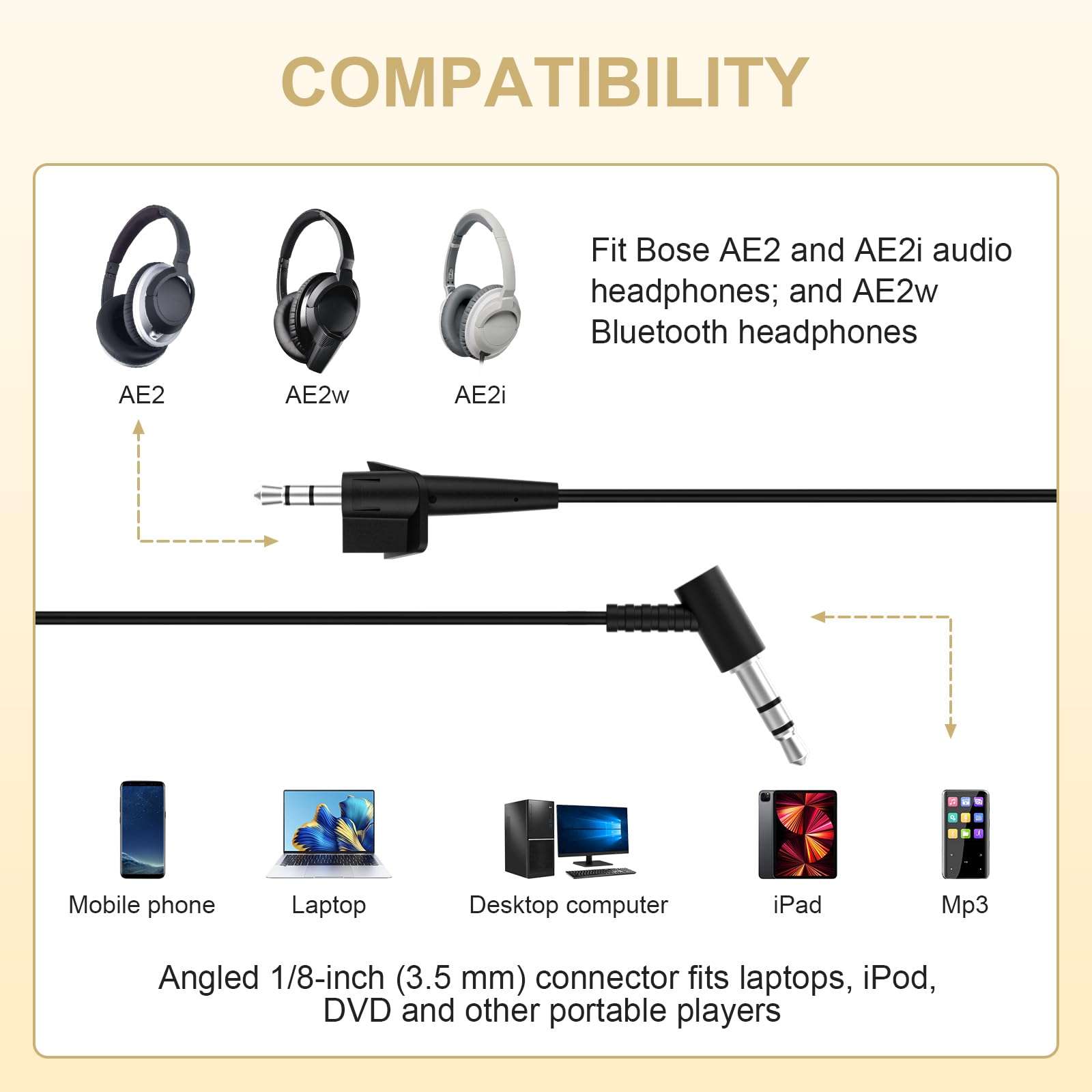 Sqrmekoko Replacement Headphone Audio Cable Cord Compatible with Bose Around Ear AE2 AE2i Headphones 2