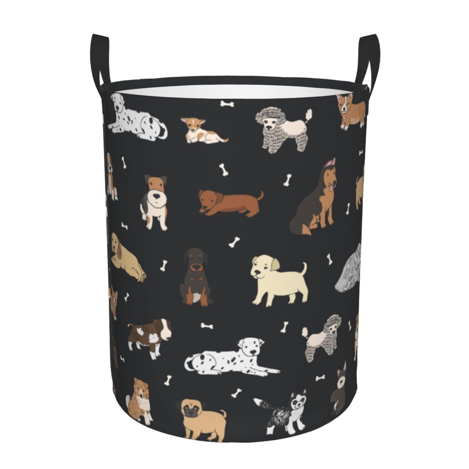 Gbuzozie Cute Dogs Round Laundry Hamper Cartoon Puppy Animals Storage Basket Toys Clothes Organizer Bin For Home Bathroom Bedroom Dorm Nursery, 38l