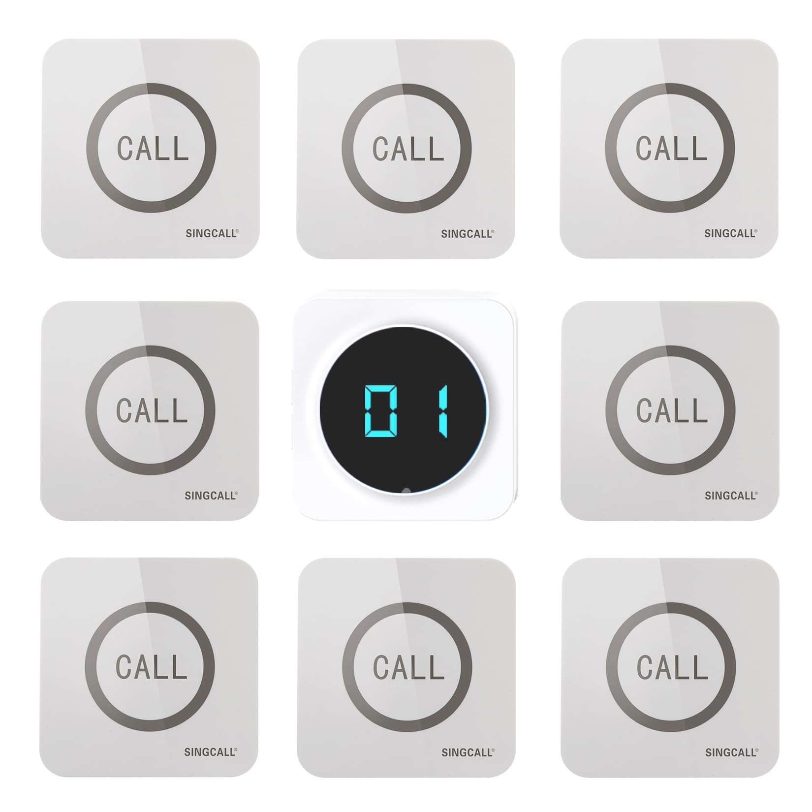 SINGCALL Restaurant Pager System Waiter Calling System Pagers and Beepers for Kitchen,Fast Food,Hotel,Restaurants,Cafe,Bar to Call Waiters 8 Waterproof Wireless Call Buttons 1 Number Display Receiver 2