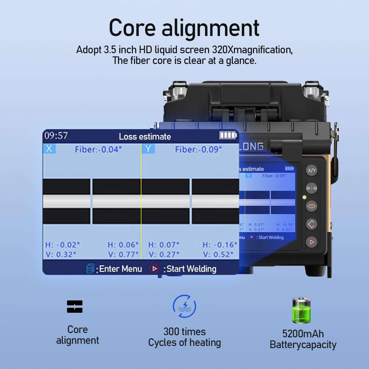 KL-520 Auto Fiber Splicer: 8s/18s Speed, 0.01dB Loss, 3-in-1 Holder for Single/Multi Mode 6