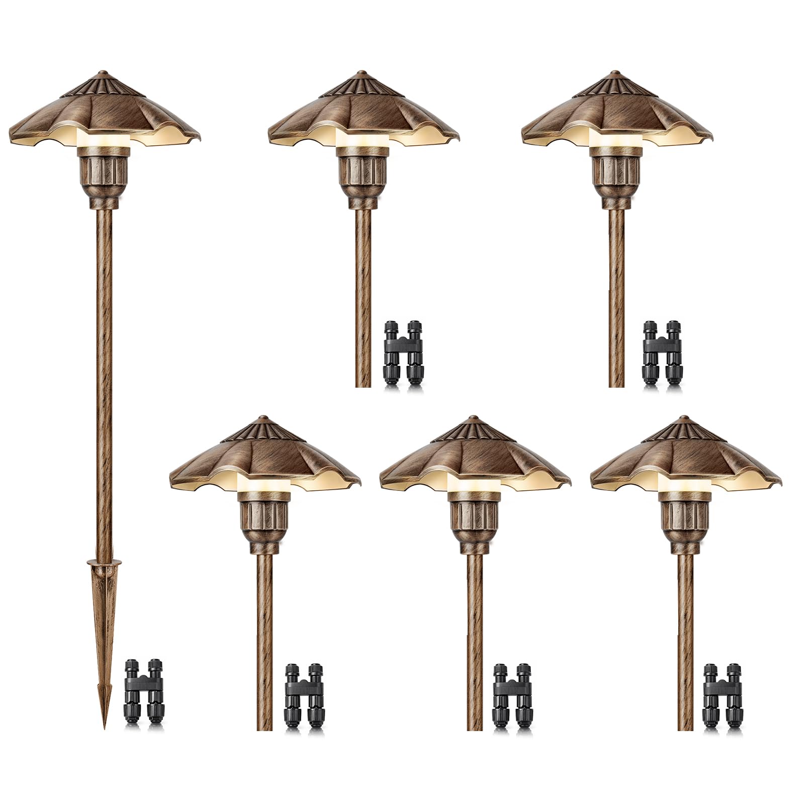 LEDLampsWorld Low Voltage Pathway Lights Wired, 5W, 12-24V AC/DC, 2900K Landscape Lighting Kit, IP65 Outdoor Waterproof Light for Yard Lawn Garden, Cast-Aluminum LED Walkway Lights, 6 Pack