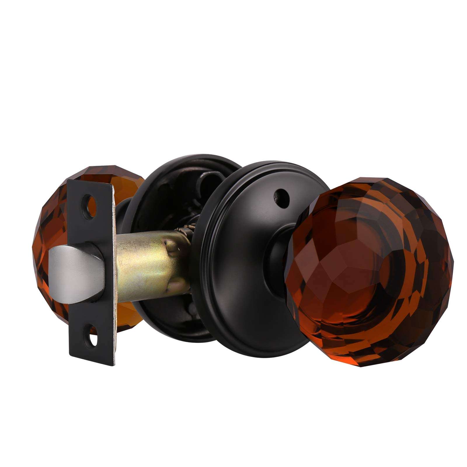 Probrico Privacy Door Knob with Lock for Bedroom and Bathroom 1 Pack, Keyless Crystal Door Knobs Interior, Heavy Duty Glass Door Knobs with Black Round Rosette 1