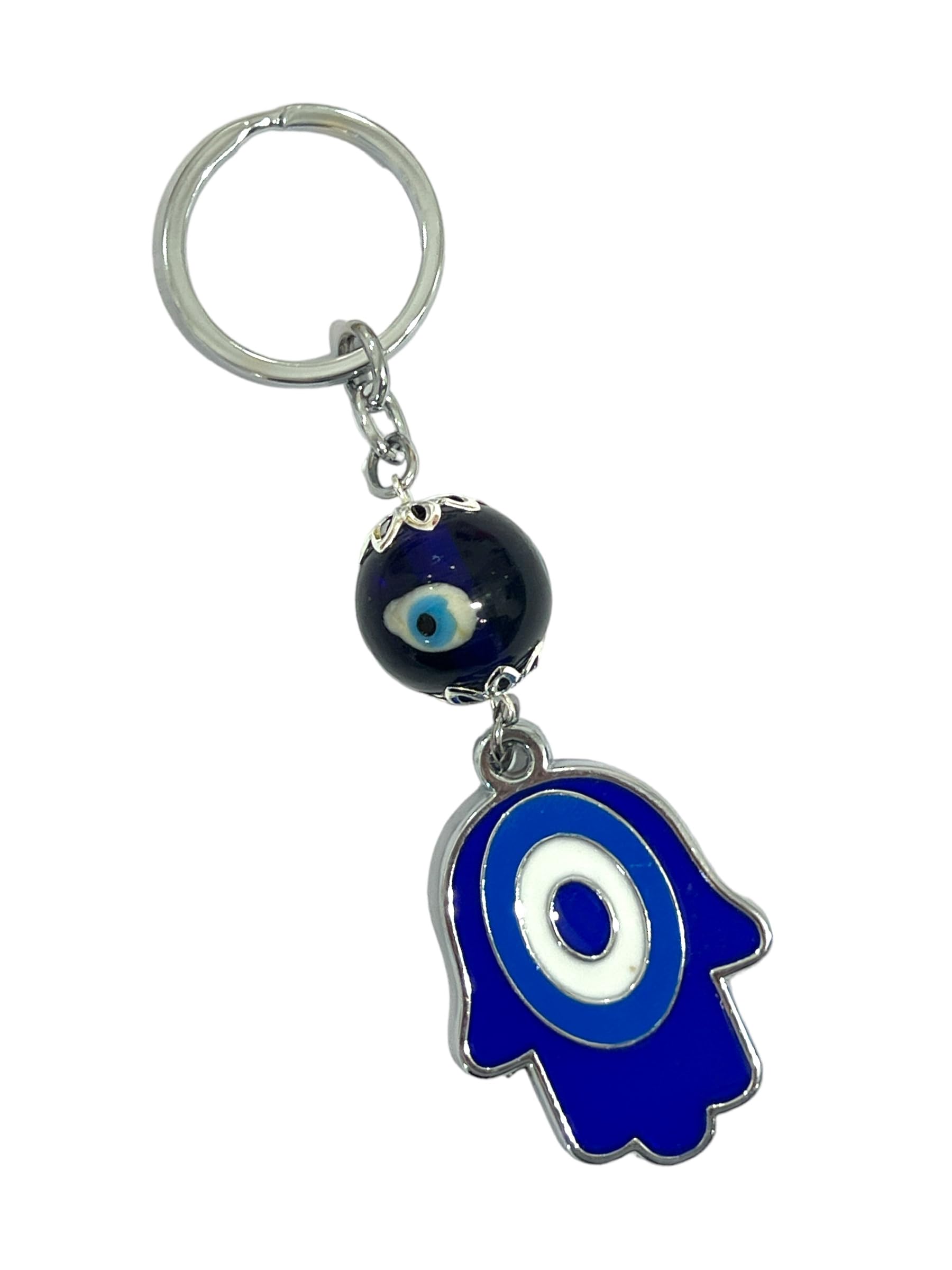 AUGEN Premium Blue Evil Eye Blue Hamsa Design Keychain Metal Vastu Good Luck Charm Protection With Key Ring Anti-Rust (Pack Of 1) 3