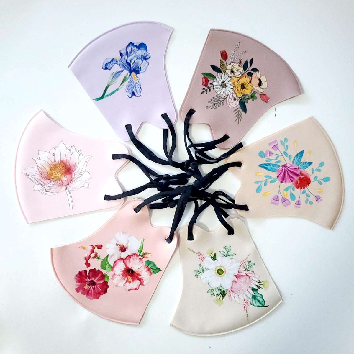 OMG Decor Reusable and Washable Face Masks,Adjustable Ice Silk Cloth Mask,Beautiful Flower Pattern Cloth Face Mask,Pack of 6,S2 4