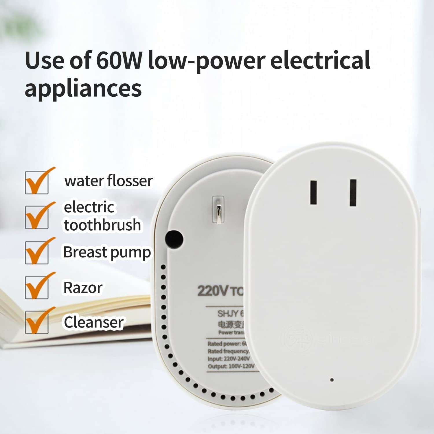 60W Step Up Voltage Converter 110V to 220V Lightweight Transformer and Travel Power Adapter US to EU Appliances with Circuit Breaker Protection 5