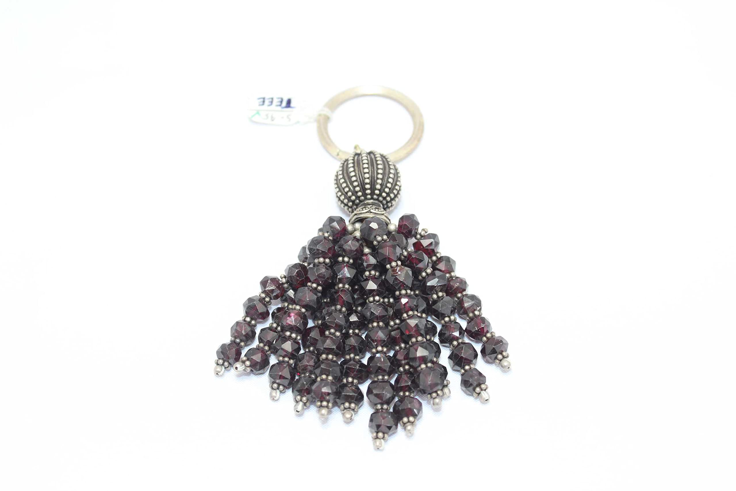 PH Artistic Key Chain 925 Solid Sterling Silver For Charms Key Holder Garnet Gem Stone D36 4