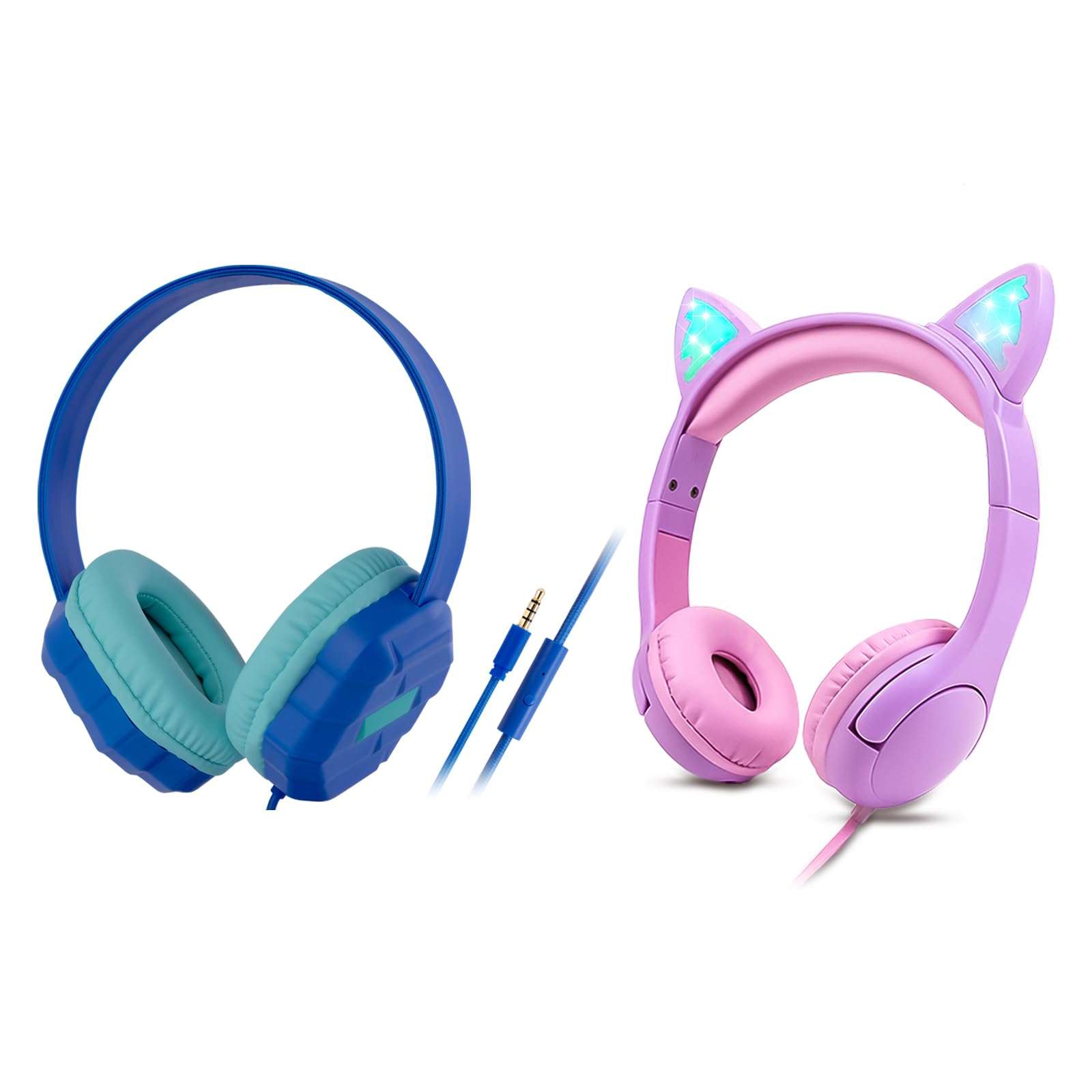Olyre Kids Headphones Wired with Microphone Blue & Pink/Purple 1