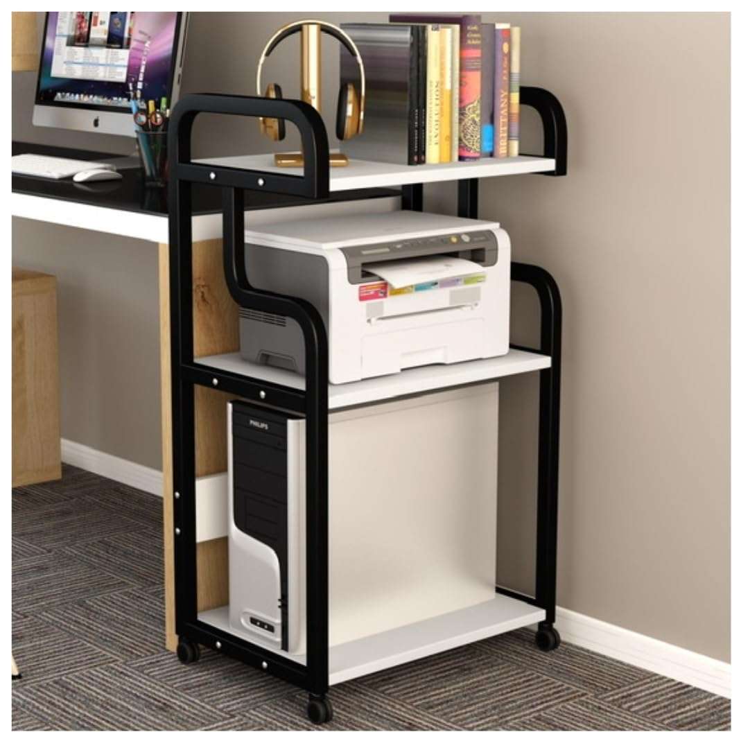UWEREBFM Printer Stand Printer Stand 3-Tier Movable Printer Stand Floor-Standing Printer Cart Storage Rack On Wheels for Fax Scanner Printer Paper Shredder Stand 1
