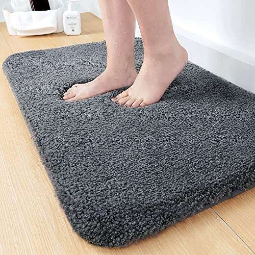 VMPS Shaggy Bathroom Rugs and Mats Shower Mat Non Slip Washable Microfiber Rug Super Absorbent Water Soft Rugs Mat for Bathtub Floor Kitchen Living Room Entryway 16''x24'' Grey Pack of 1 4