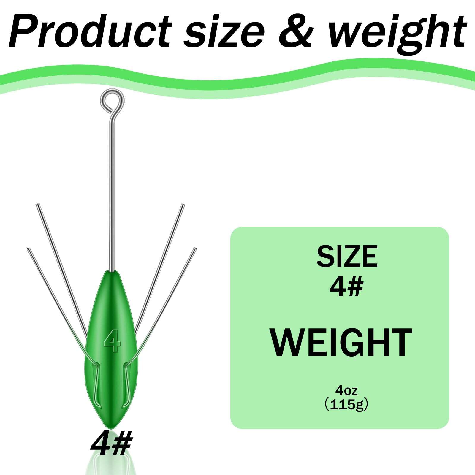 Libima 5 Pcs Sputnik Sinker Surf Fishing Saltwater Sand Spikes Spider Weights Long Tail Sputnik Fishing Catfish Weights for Sea Sand Ocean Beach, Green(Luminous,4 oz) 3