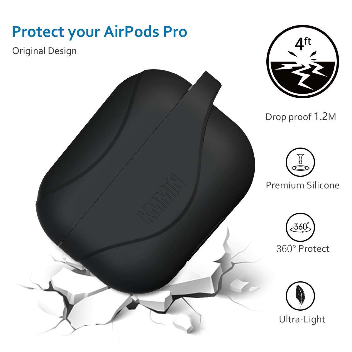 AirPods Pro Case, KMMIN AirPods Pro Case Cover, Hard Protective Case for AirPods Pro, TPU AirPods Pro Accessories Set, Wired/Wireless Charging Available, [Front LED Visible] (Black) 2