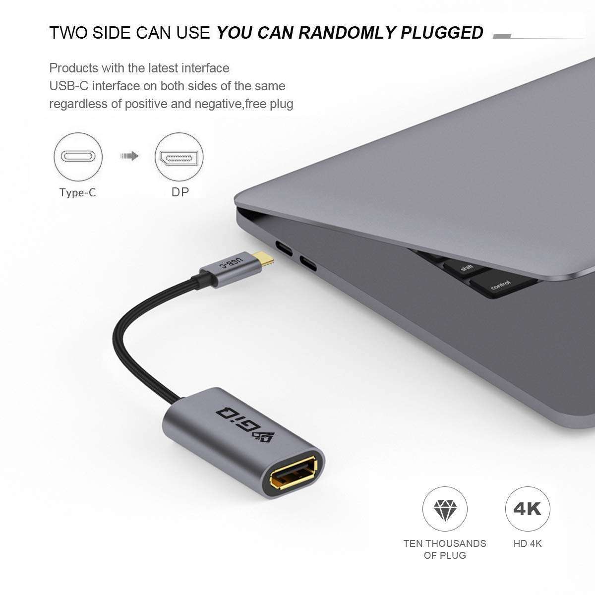 USB C to DisplayPort Adapter,GIQ USB C to DP 4K@60HZ Thunderbolt 3 to Displayport Cable Compatible with MacBook Pro 2019/2018,ipad pro 2018,Surface Book,Dell XPS,Sumsang Galaxy S10 Note 9 Dex 4