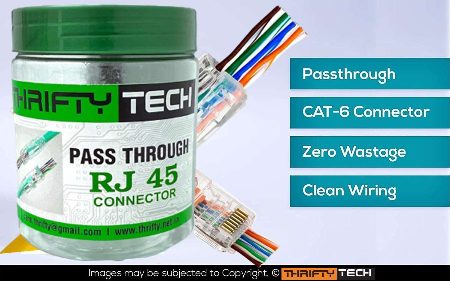 Thrifty Tech ( Combo of 500 RJ45 Cat6 Pass-Through Connector, Support Cat5, Cat5e, Cat6 8P8C RJ45 Connector, RJ45 Pass Through Transparent Connectors (RJ45 + Boot, 500) 4