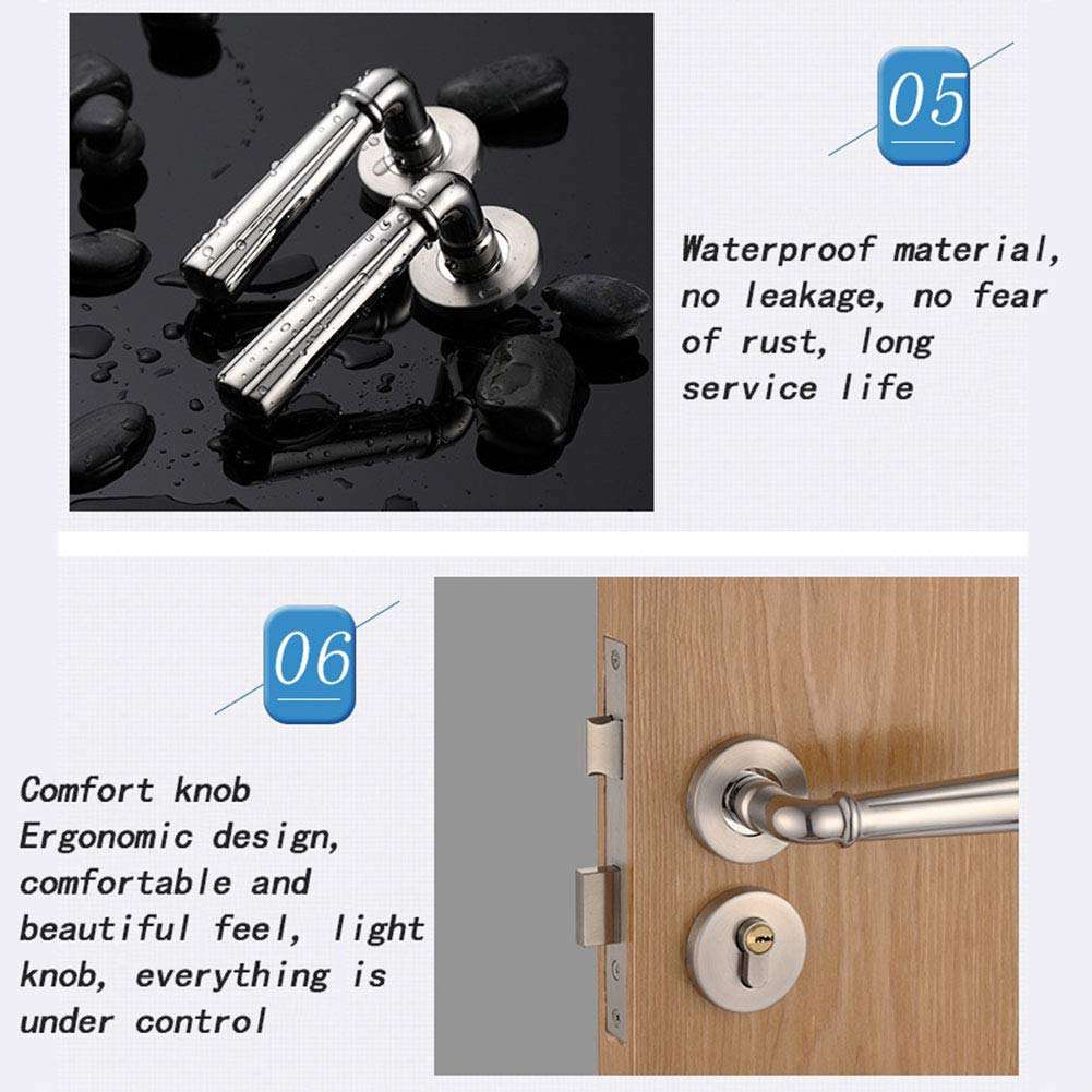 AWSW Door Handle Stainless Steel European Style Room Door Lock Home Interior Solid Wood Door Bedroom Split Lock Door Handle Three-Piece Suit with Handle Lock 5