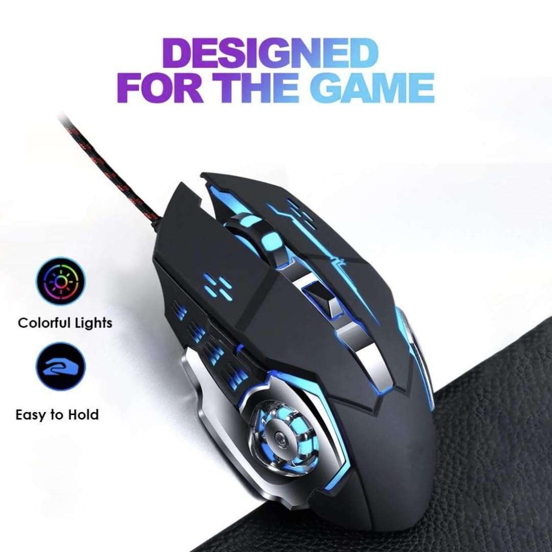 Millennium TECHNOLOGY Wired USB 2.0 Gaming Mouse with RGB Lighting, 3200 DPI LED Backlight 6 Button, 4 Color Breathing Lights with 1.5M Cable for PC, Laptop, Desktop, Gamer 3