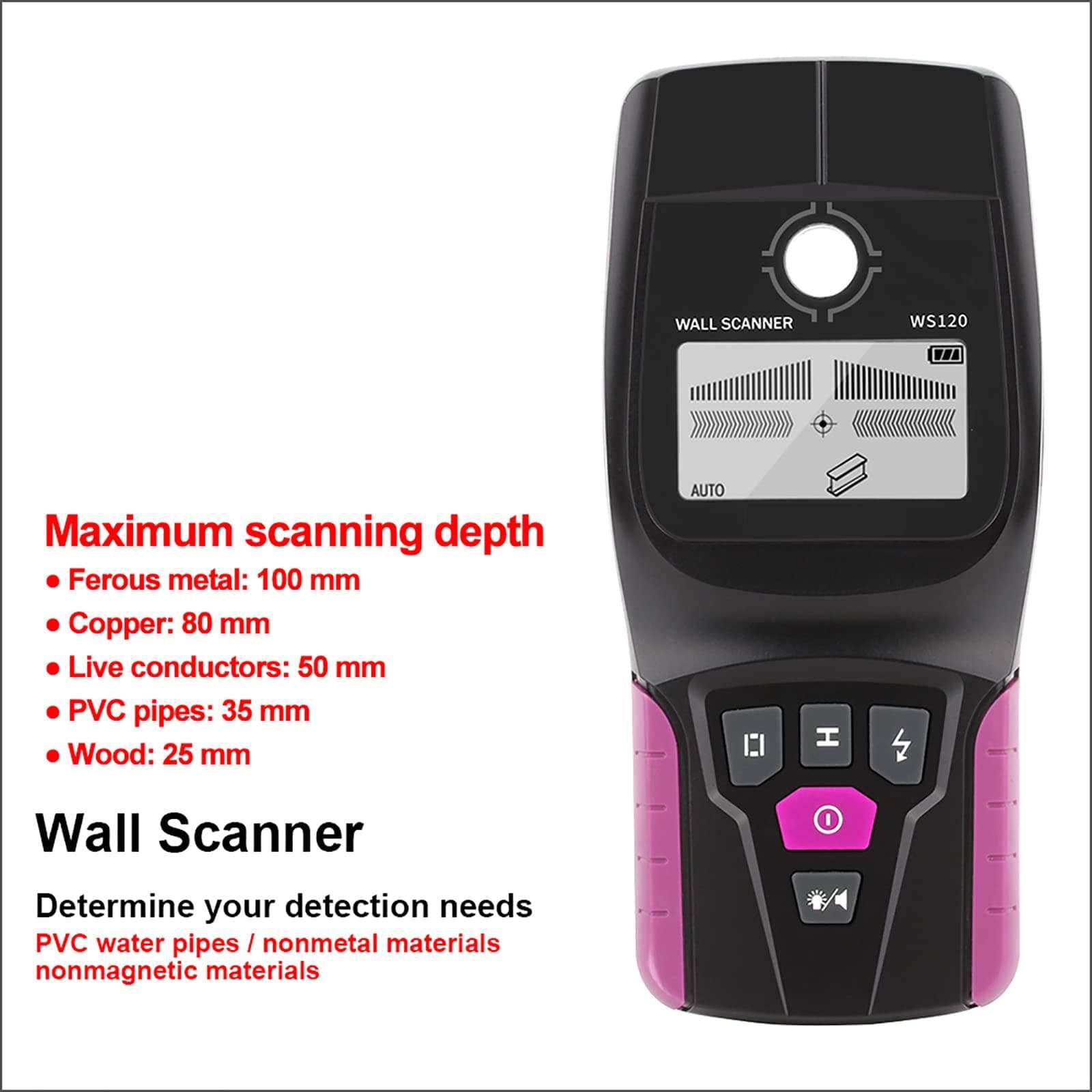 HKFGSHOP Wall Scanner, Multifunctional Metal Detector Wall Scanner, Live Wire Cable PVC Water Pipe Metal Finder, Suitable for Detecting Metal, Wood and AC Cables Hidden in The Wall 6