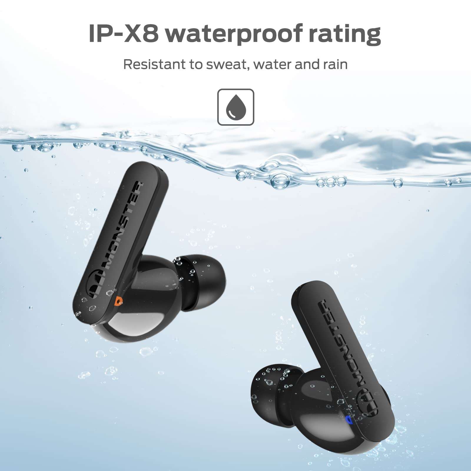 Monster N-Lite Clear Talk Wireless Earbuds Bluetooth 5.3 Headphones with CVC 8.0 Noise Reduction, IPX8 Waterproof, 60H Playtime, Fast Charging for Sport, Ash black, MH22107 2