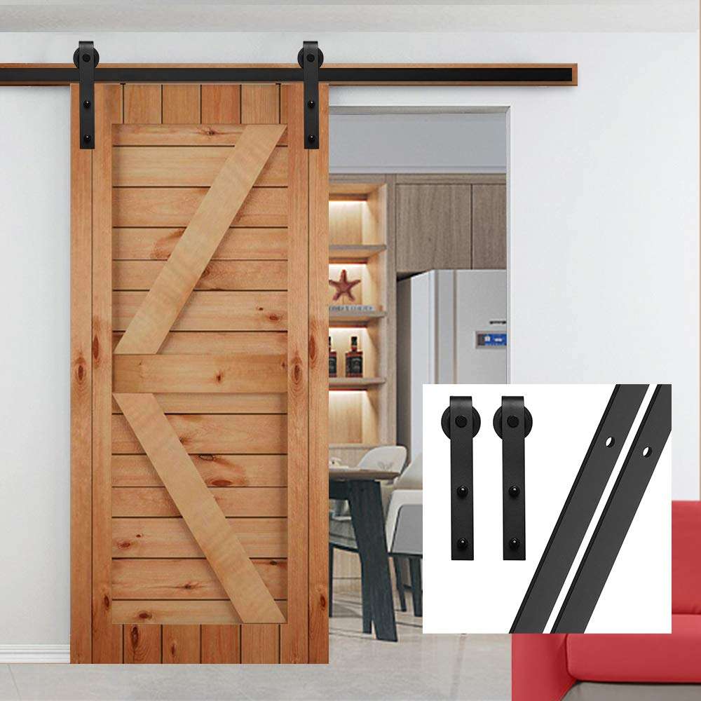 6FT Sliding Barn Door Hardware Closet Kit Basic Sliding Track Roller for Single Door,Black J-Shaped Hangers （gifsin） 6