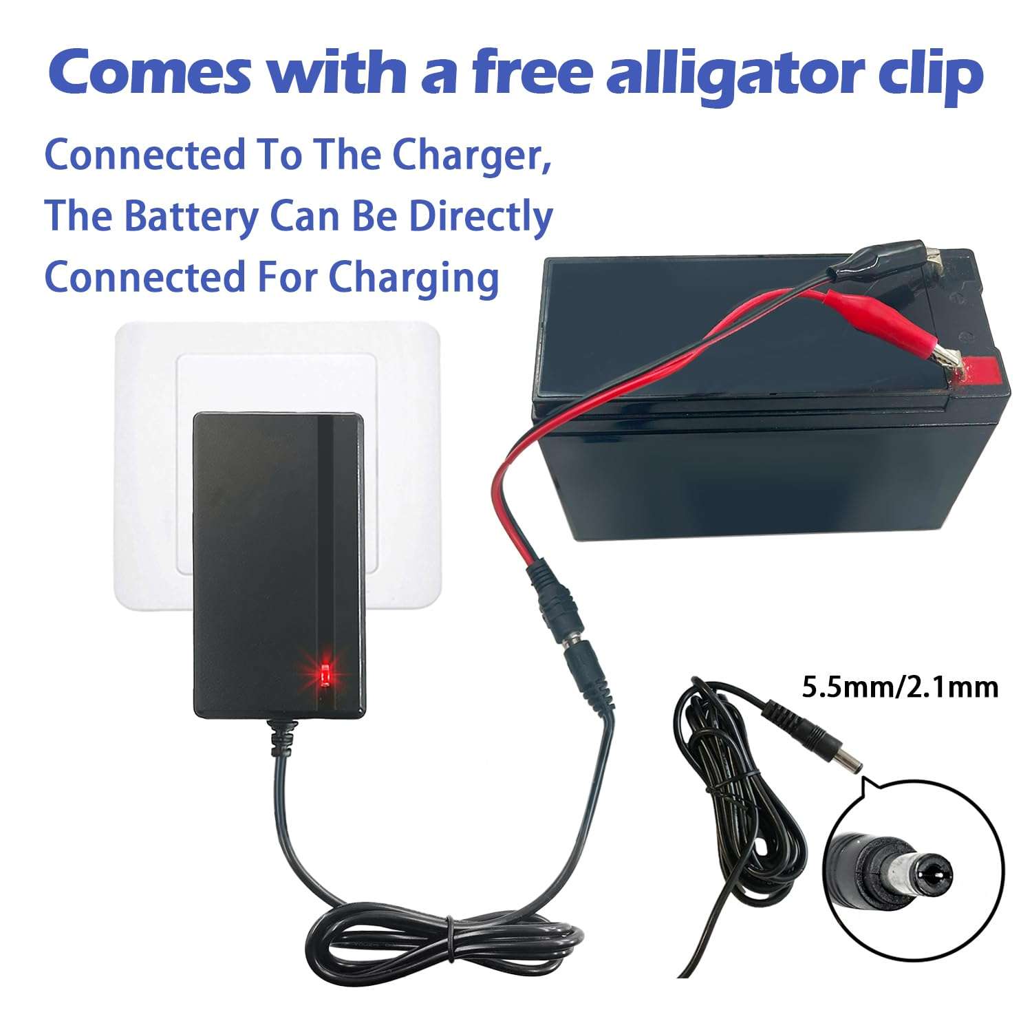 12V Battery Charger for Kids Ride On Toy Cars, Universal 12 Volt Power Wheels Battery Charger, Suitable for Best Choice Jeep Tractor Motorcycle ATV Accessories, Free Alligator Clip, 2 Fuses 3